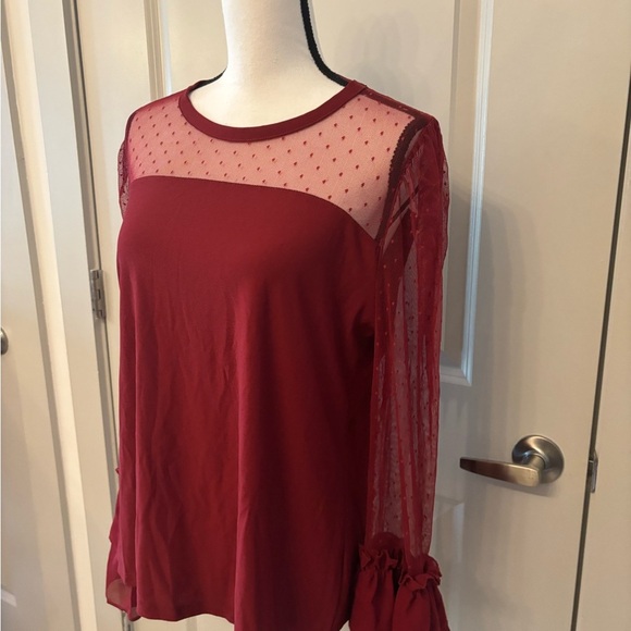 Red sexy romantic sheer sleeve flutter sleeve blouse size XL - Picture 8 of 12